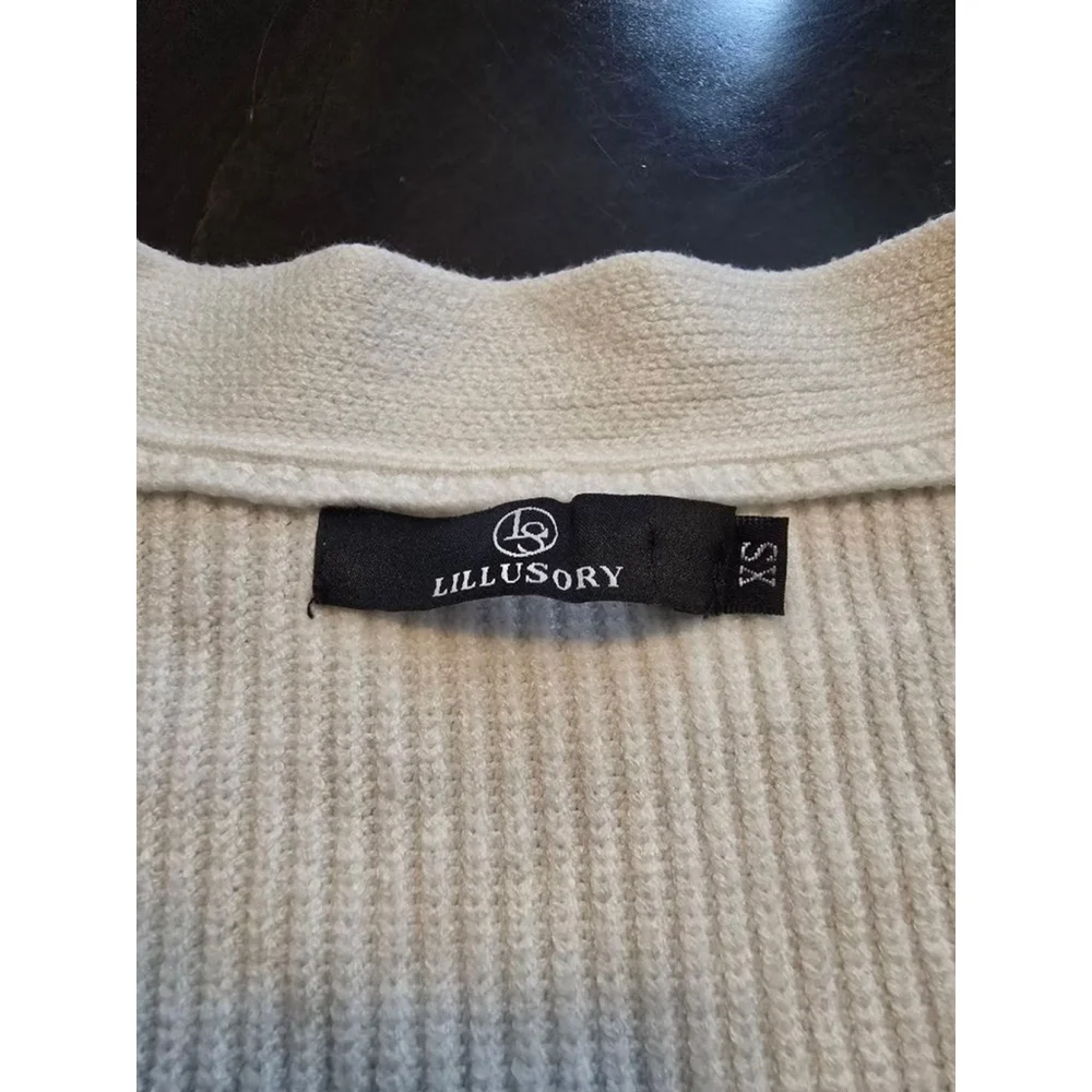 Women's Oversized LILLUSORY White & Black Striped Cardigan XS Cozy Coastal